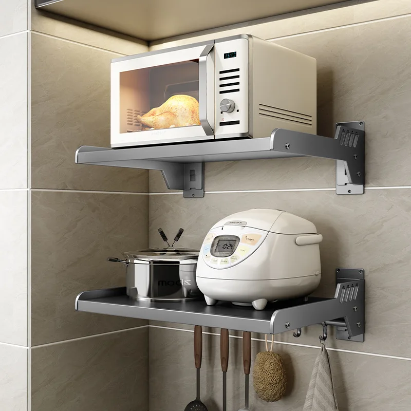 

Microwave Rack Wall Oven Shelf Bracket Punch-free Wall-mounted Storage Rack Carbon Steel Rack