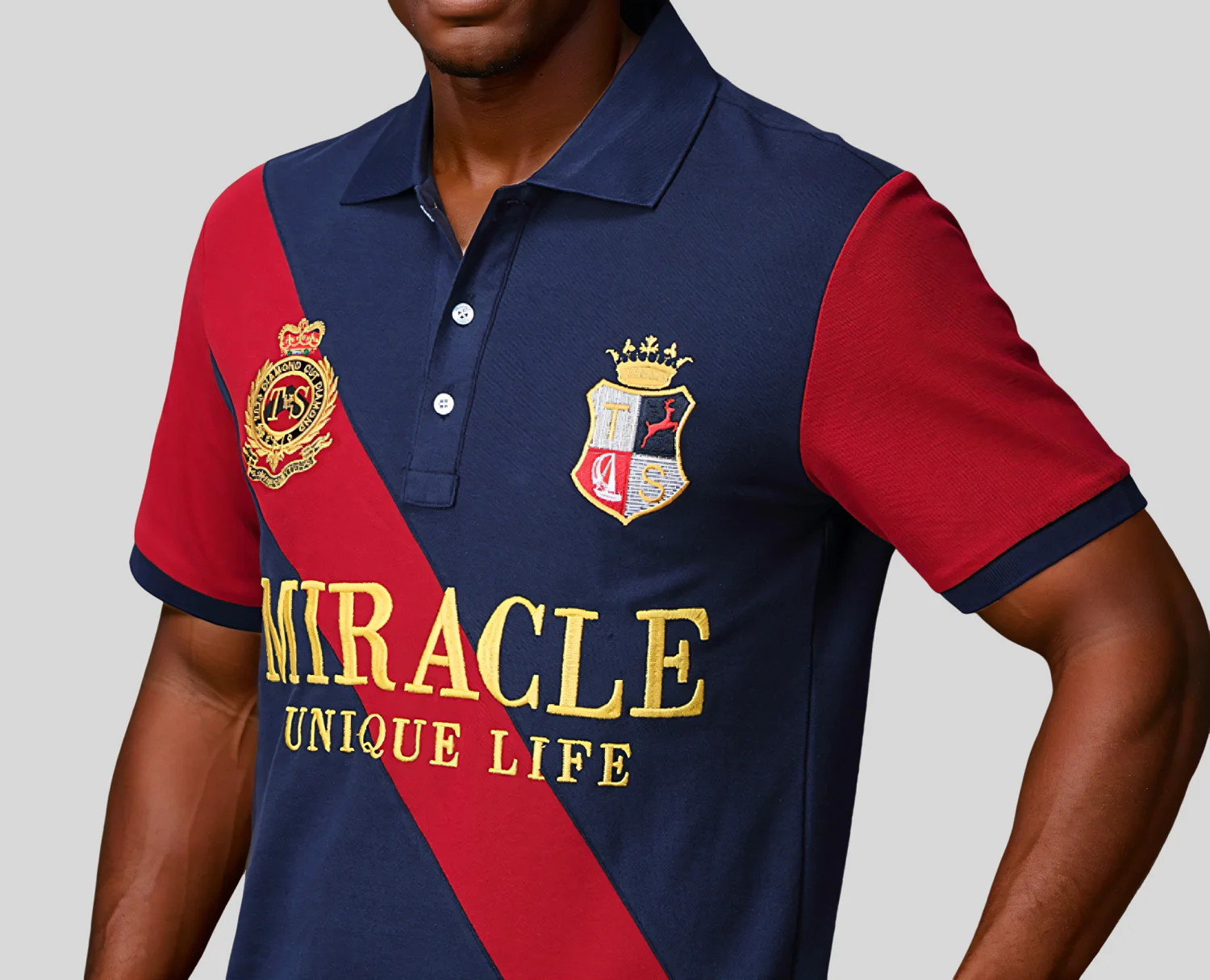 Herren-Poloshirt MIRACLE mit Stickerei, Farbkontrast, Klassisches Modedesign, Original-Design, Polokragen, Reine Baumwolle, Atmungsaktiv – Detail 3