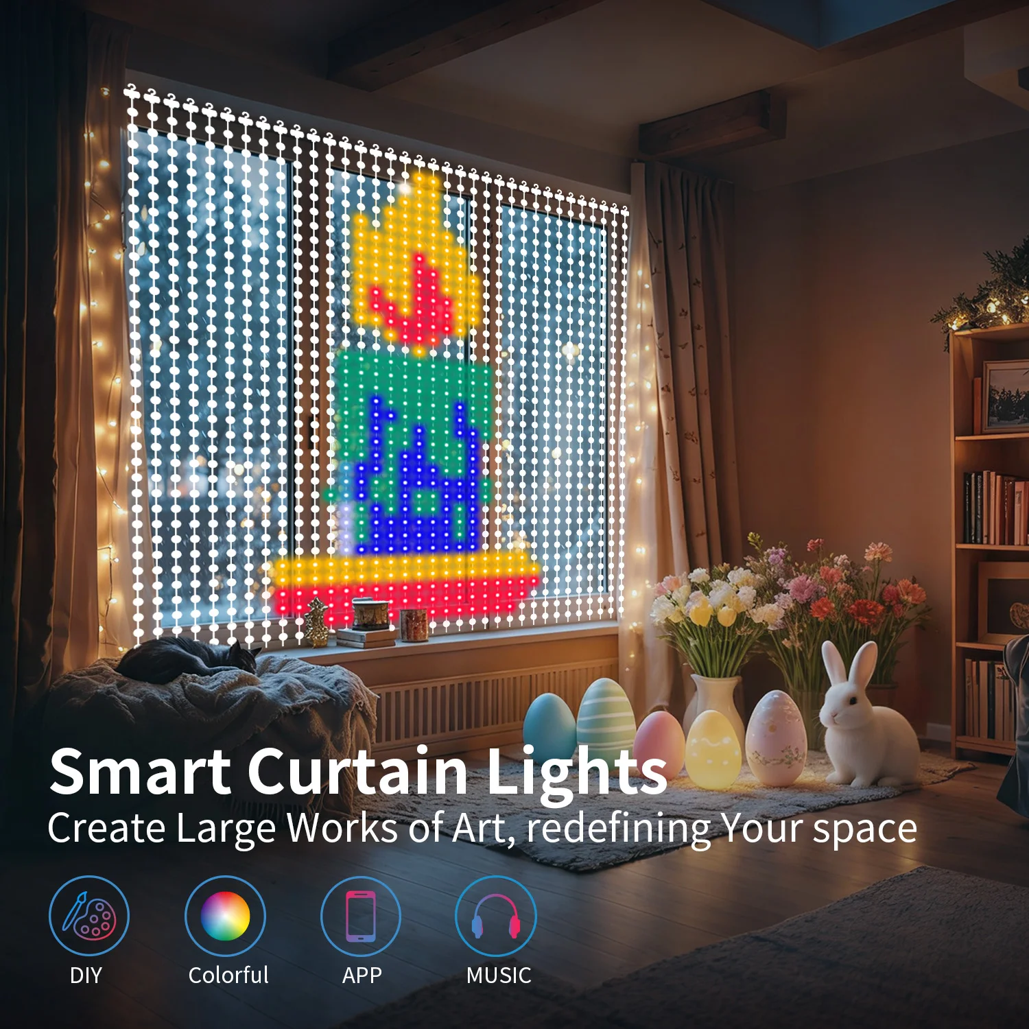 Smart Curtain Lights,400LED,APP Control, DIY Pattern Music,Warm Gift,Wedding Family Party Decor.