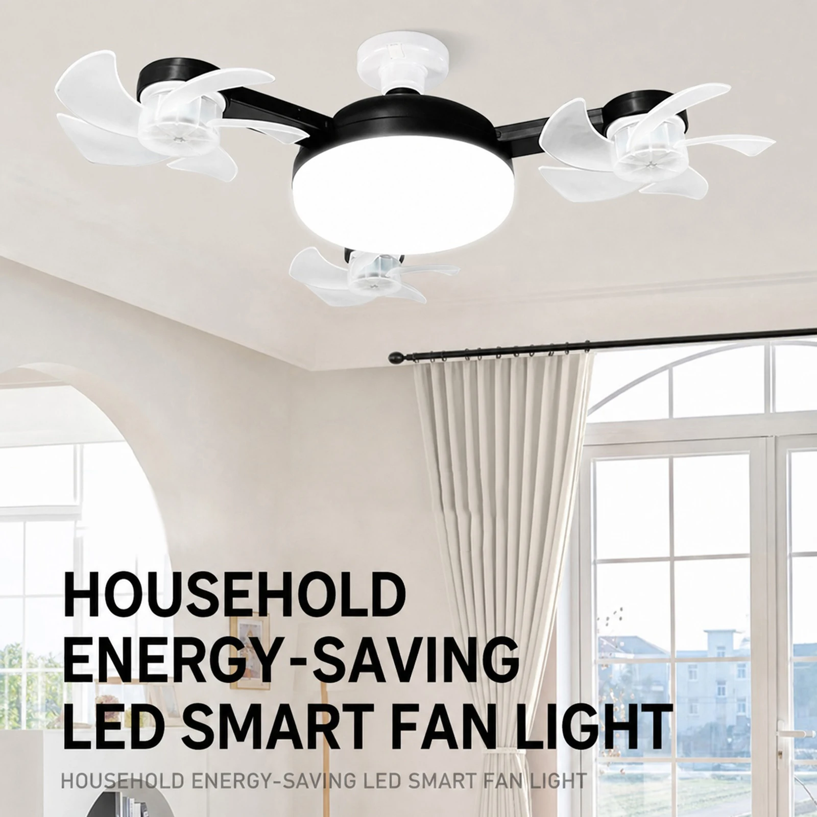 E27 Dimmable LED Socket Drone Fan Light with RC & Extension Rod Silent Electric Cool Blower 3-Speed for Dining Room Living Room