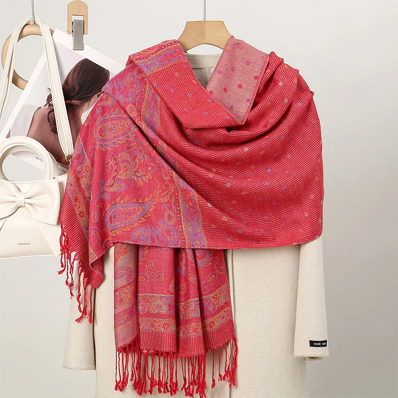 National Style Tassel Carpet Thick Winter Warm Shawl Wrap Jacquard Scarf Female Scarf Cape Shawl