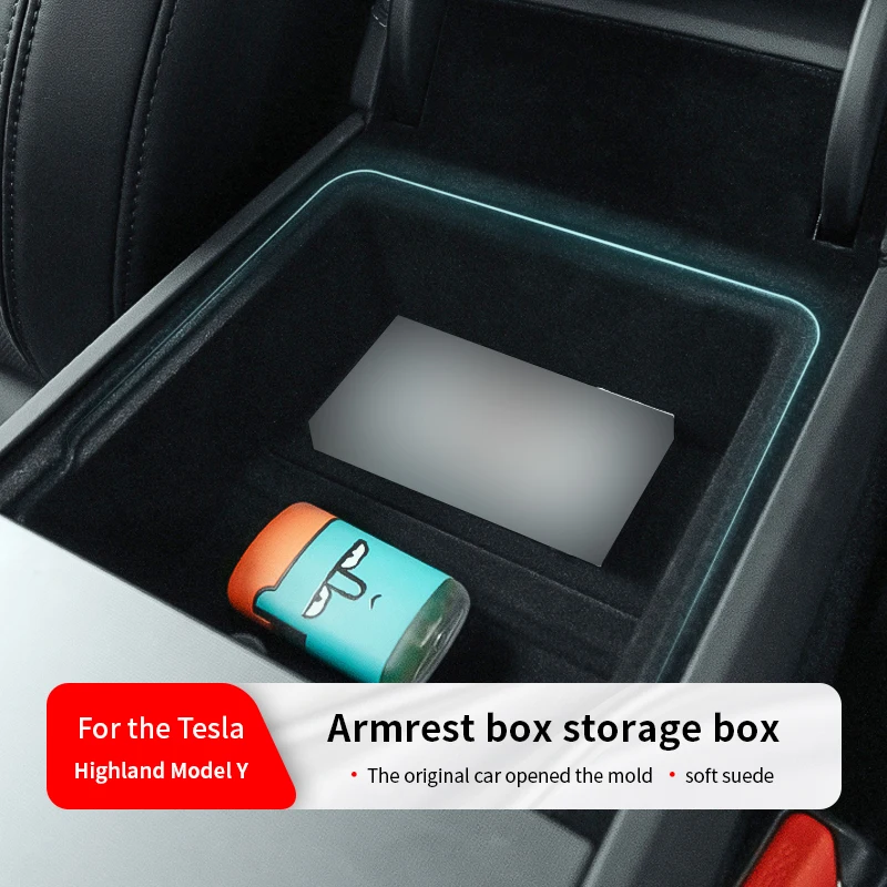 ถาดจัดระเบียบคอนโซลกลางสำหรับรถยนต์เทสล่า รุ่น 3/Y ปี 2025 กล่องเก็บของในที่วางแขน (แบบกำมะหยี่) กล่องที่วางแขน