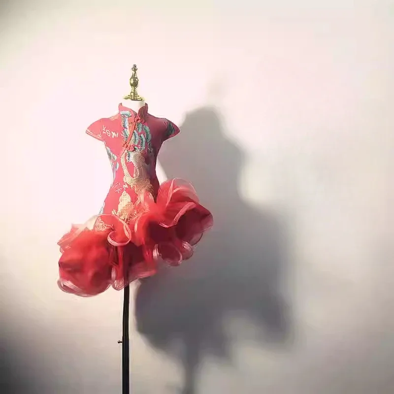 

Customized Girls' Qipao Dress New Chinese Children's Clothing Flower Girl Wedding Little Girls' Qipao Chinese Latin Dance Dress