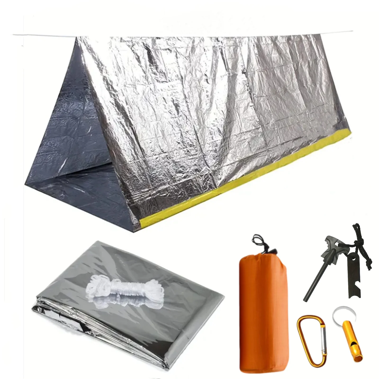 2 Person Emergency Shelter Bivy Survival Tent Kit Mylar Tube Tent Sleeping Bag Waterproof Outdoor SOS Thermal Blanket Reusable