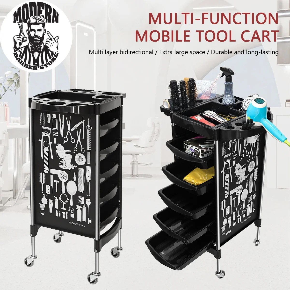 

Hairdresser Hair Dye Trolley Cart on Wheels Multifunction 5 Drawer Hair Stylist Rolling Cart Professional Salon Storage Tools