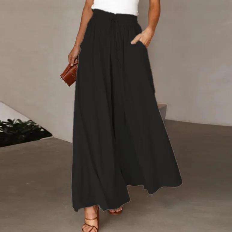 Summer fashion new women's wide leg pants, elastic waistband, wide leg high waisted long skirt pants