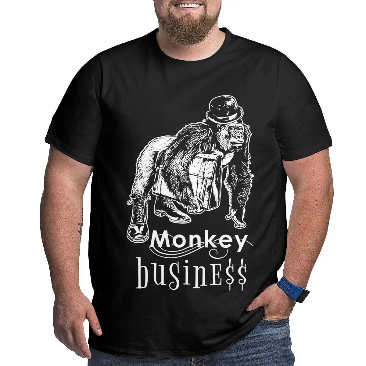 

Monkey Business Graphic T-shirt Cotton Plus Size Top Tees Short Sleeve T Shirts for Big and Tall Men Black Clothing Man Gift