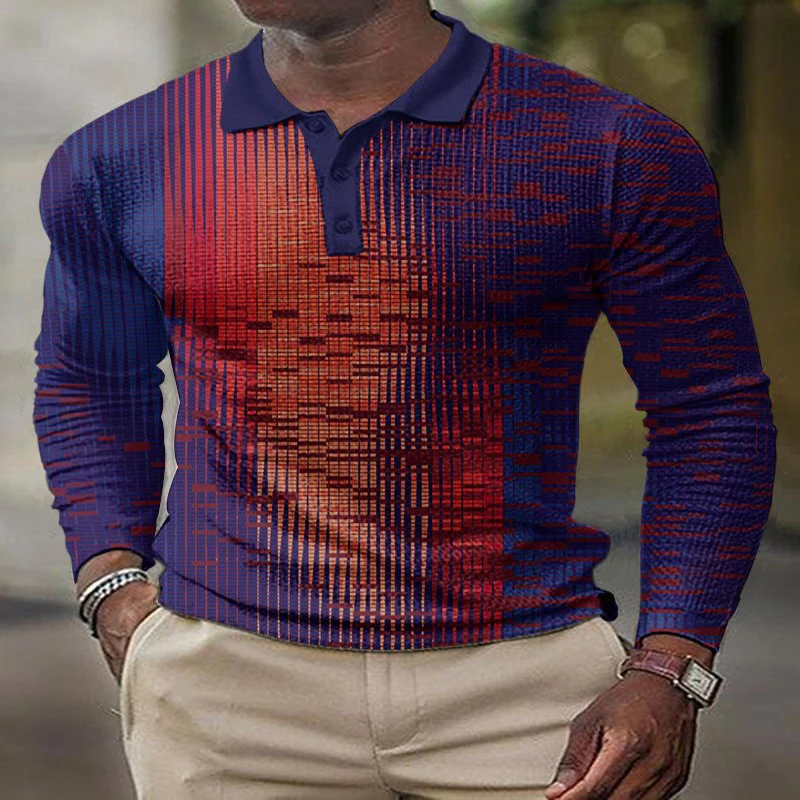 

Vintage printing 3D Print Polo Button Down Long Sleeve Shirt for Men Button Down Fashion Shirt