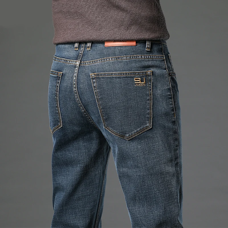 Męskie jeansy bawełniane stretch slim fit proste, biznesowe, modne spodnie dżinsowe w stylu vintage, niebieskie spodnie markowe, czarne, nowość jesień 2025
