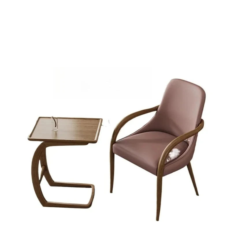 solid wood dining chair retro casual negotiation chair restaurant backrest cowhide chair