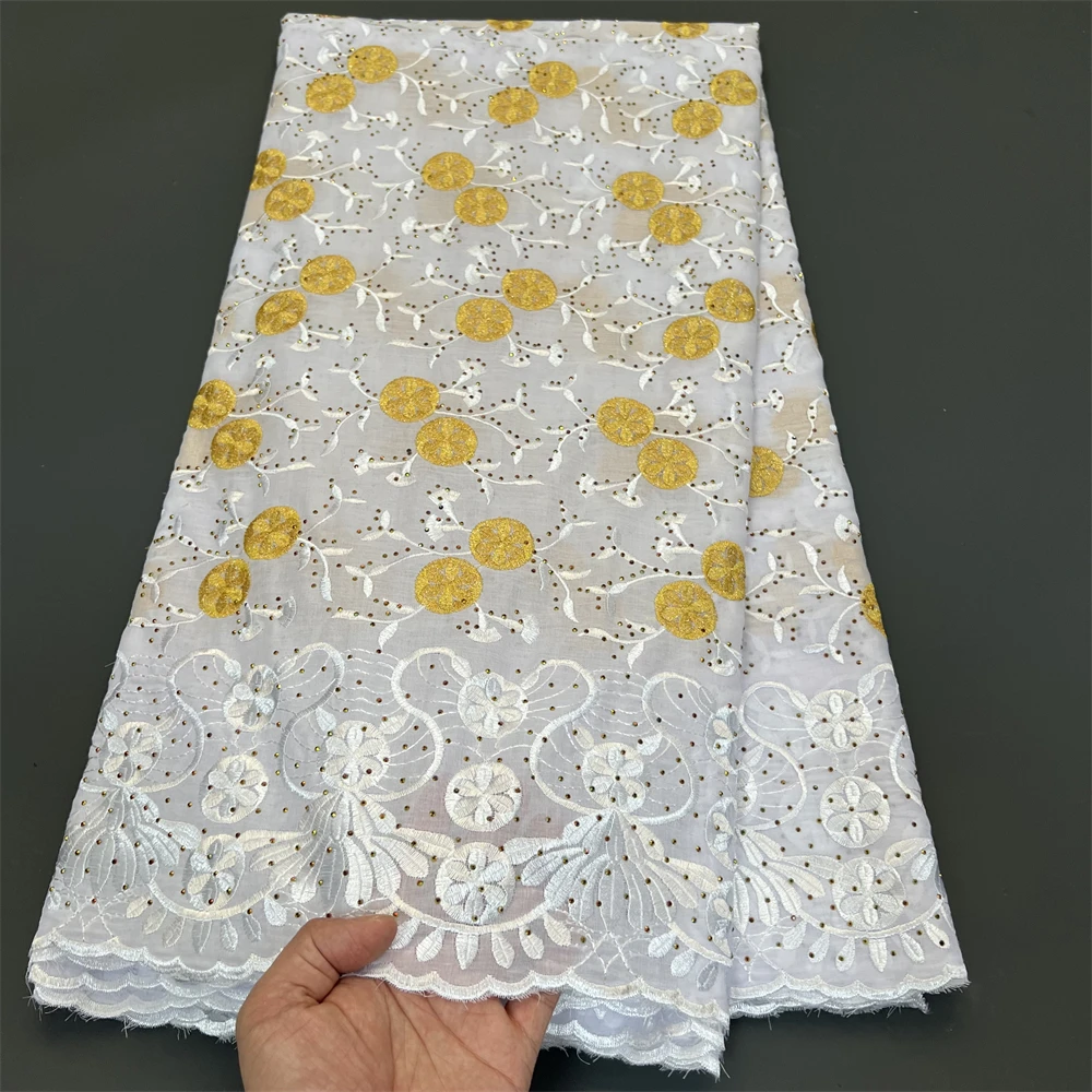 African Cotton Stones Lace Fabric 2024 High Quality New Swiss Voile Lace In Switzerland Lace Fabric For Women Evening Dress Sew