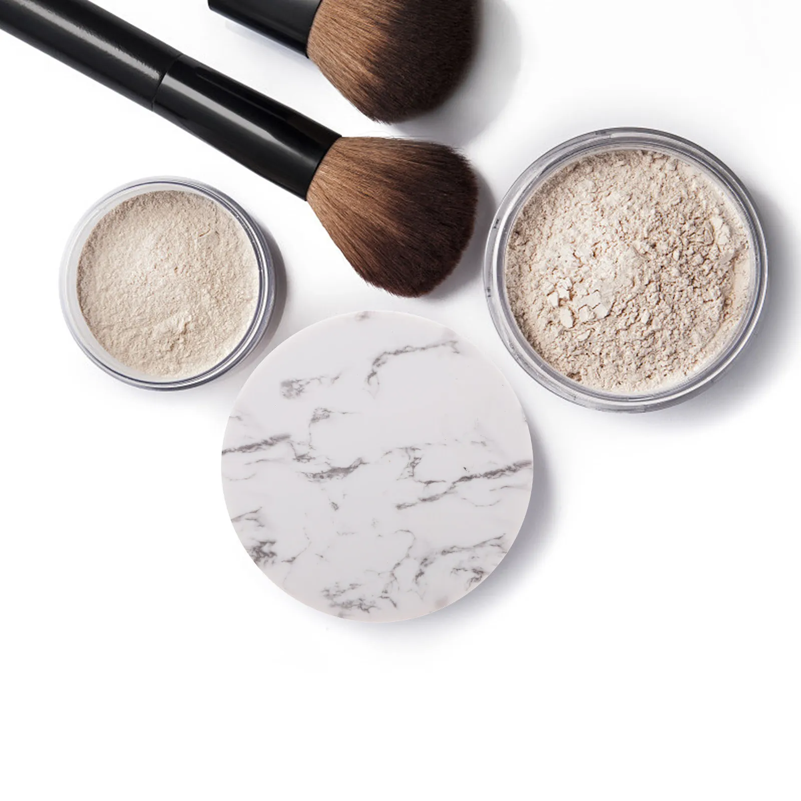 2Pcs Marble Pattern Pressed Powder Box Leak Proof Portable Makeup Case Small Size for Travel Office School Powder