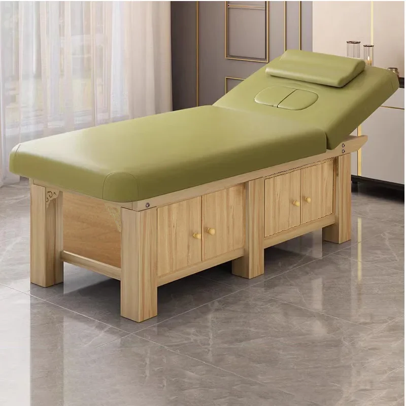 Simple Solid Wood Therapy With Storage Beauty Massage Bed With Adjustable Head For Therapy Shop