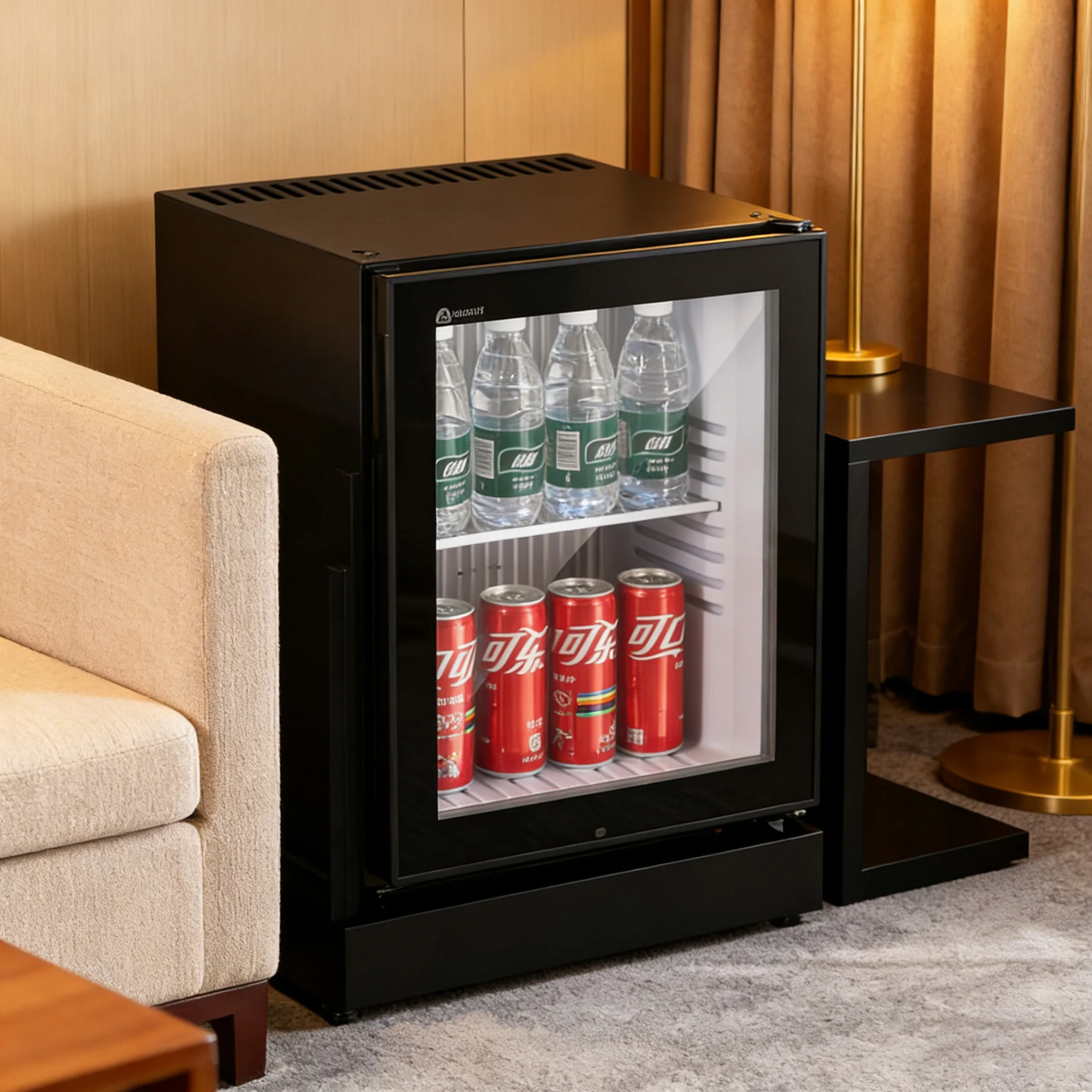 

Небольшой отель Холодное хранилище Ледяной бар Морозильная камера Прозрачная дверь Винный шкаф Бесшумный полностью черный