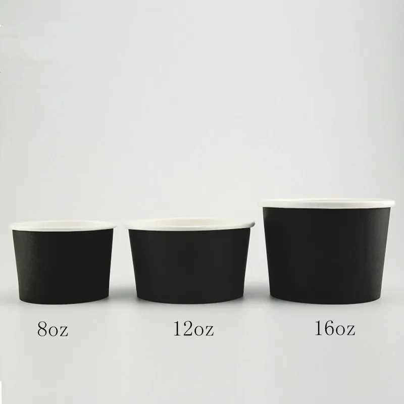 25pcs High quality ice cream bowls black paper cup diy household food salad fruit packing container round dessert cups with lids