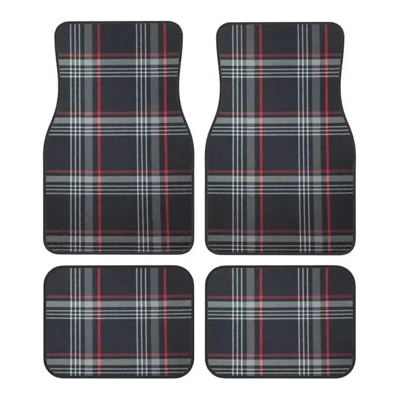 4-teiliger GTI Tartan Autofußmatten-Satz aus Polyesterfaser für die meisten Modelle, rutschfest, schmutzabweisend, langlebig, Vorder- und Hintermatten-Set, Auto-Zubehör – Detail 1