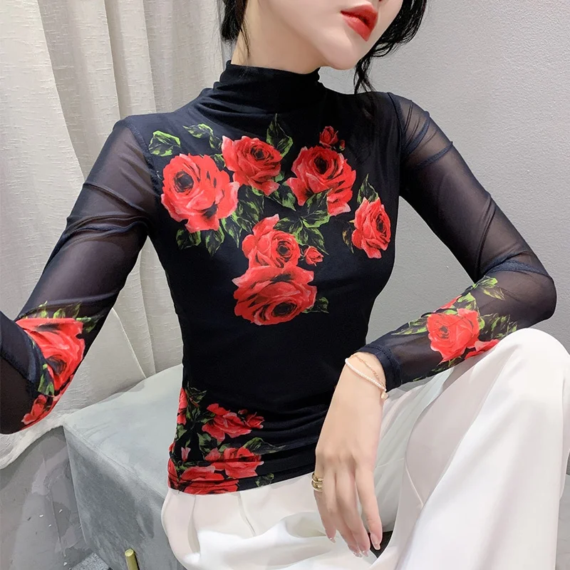 Sexy Me ter Ne Long Sve T-shirt da donna con stampa Top Slim Fit Base irt Faionable European Sle Commute Sle Autu...