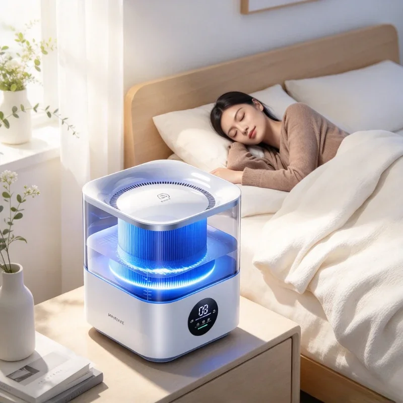 Air Purifier Humidifier Combo, Mist-Free Humidifier with Negative Ion Function, Three-Color Lighting, UV, Real-Time Monitoring