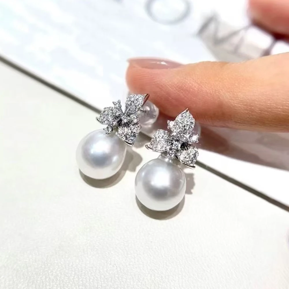 

4pcs DIY Pearl Accessories 925 Silver Stud Earrings Empty Holder, Fashion Gold Silver Earrings Holder, with 11-13mm Round Beads