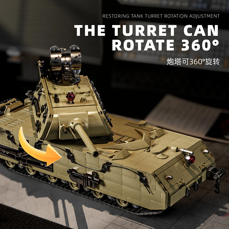German 3339pcs WW2 Military Panzer VIII Maus Building Blocks Assembling Tank 3D Model Adult Boy Kid Gift Military Collection Toy