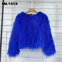 CM.YAYA Solid Faux Fur Coats Women Full Sleeve O-neck Open Stitch Covered Button Fur Jackets Winter Autumn Warm New Fashion 2