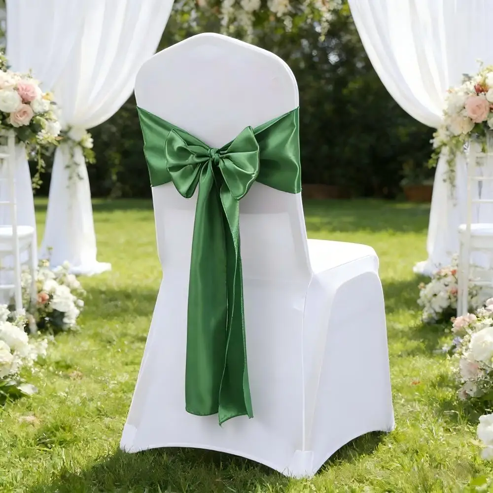 Hochzeit Dekoration Geburtstag Party Dunkelgrün Farbe Stuhl Schärpe Satin Selbst Krawatte Bands Knoten Hotel Bankett Weiß Stuhl Abdeckung Dekor – Detail 11