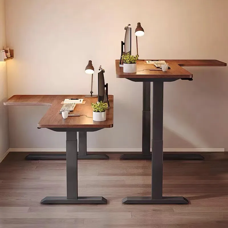 Table élévatrice électrique, table d'étude de bureau d'angle, bureau en bois massif, maison d'étudiant, bureau d'ordinateur d'angle