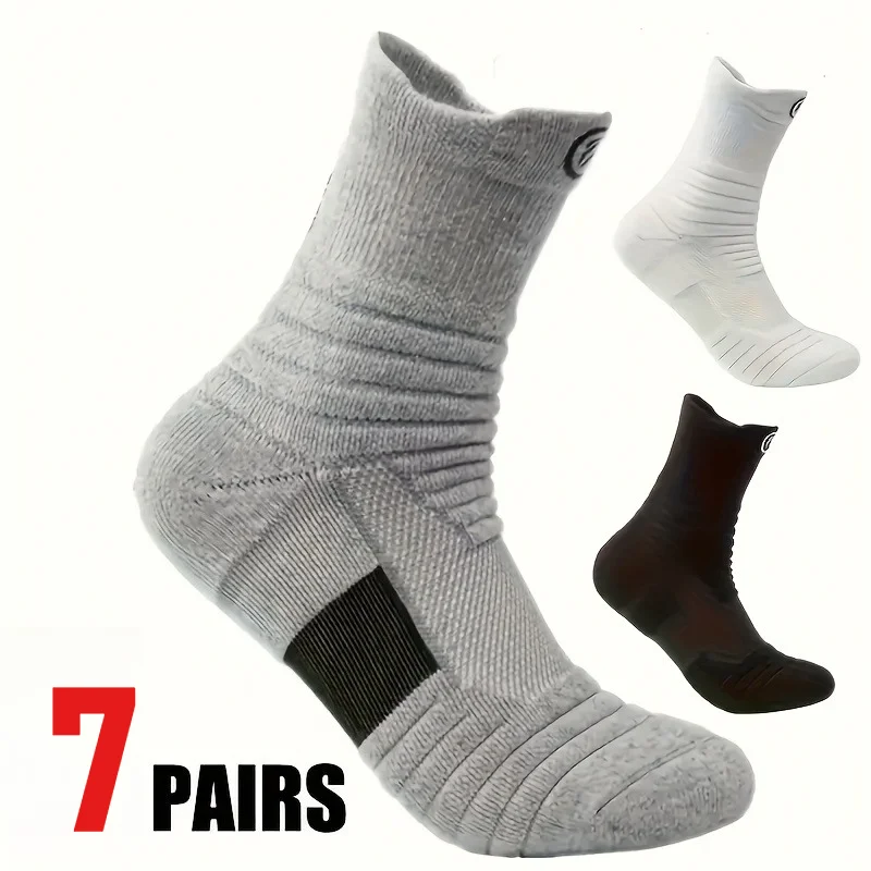 7 Pairs Autumn Winter New Warm Sweat-Absorbing Easy Versatile Solid Color Mid-Calf Socks Men Women Same Style Sports Socks