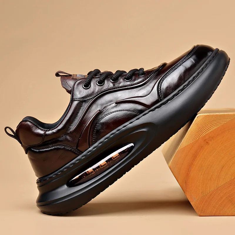 

Man Casual Shoes First-layer Cowhide Genuine Leather European Walking Sneaker Thickened Bottom Fashion Office Business Shoes