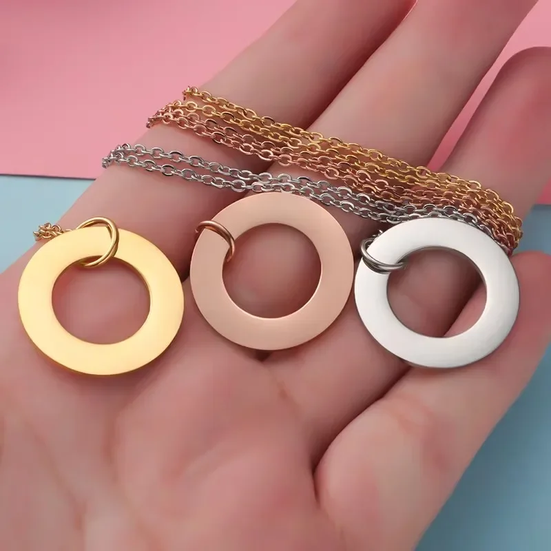 10pcs Stainless Steel Donut Washer Blank Pendant Necklace Mirror Polish Round Charm Necklace Women Jewelry