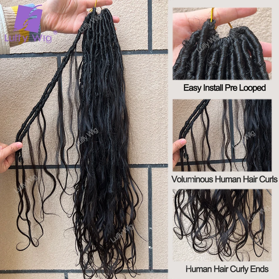 Body Wave Gehaakte Boho Locs Met Mensenhaar Krullen Pre-Lused Synthetische Dreadlocks Vlechten Hair Extensions Voor Zwarte Vrouwen Luffy