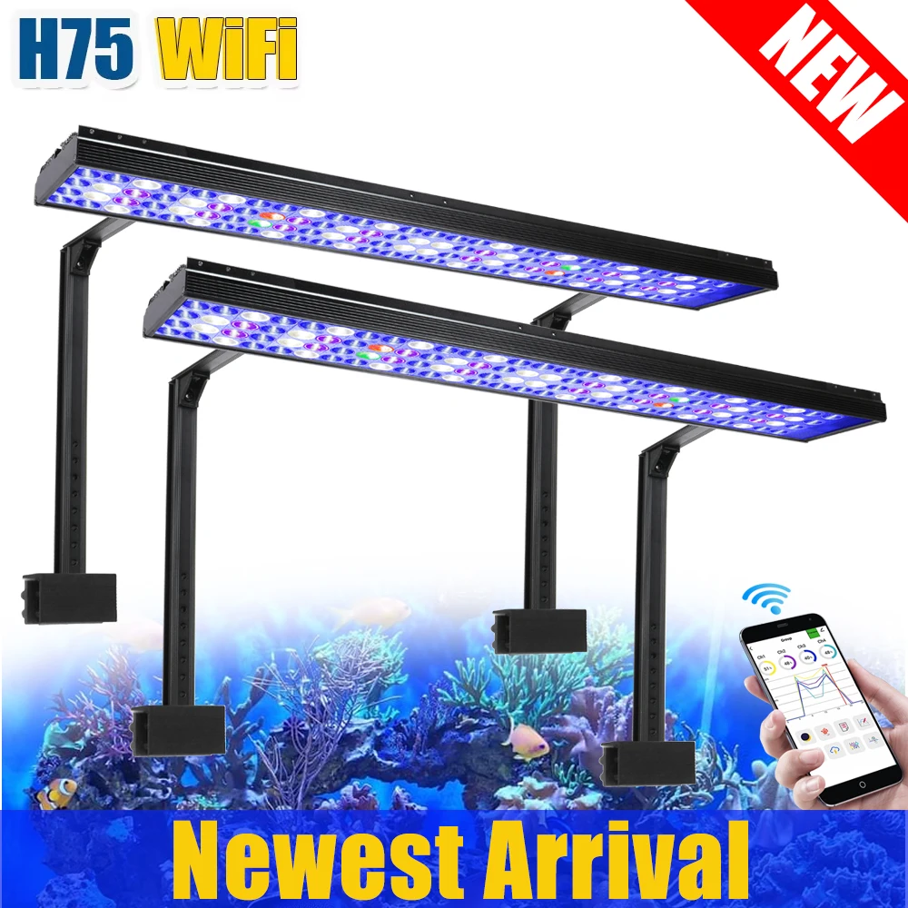 

PopBloom-Program Marine LED Aquarium Light WiFi Saltwater Aquarium Lamp for Seawater Reef Coral Fish Tank,Full Spectrum Light