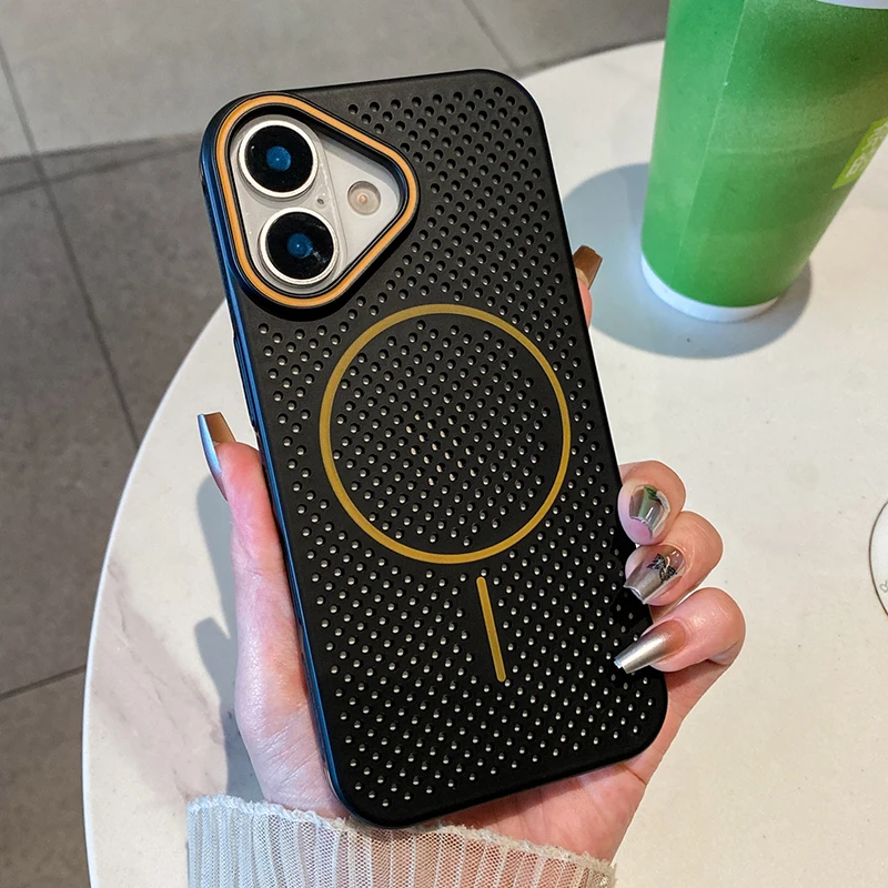 Honeycomb Mesh Cooling Magnetic Phone Case For iPhone 16 Pro Max 17 Air 15 14 13 12 Magsafe Heat Dissipation Hard Back Cover - Image 3
