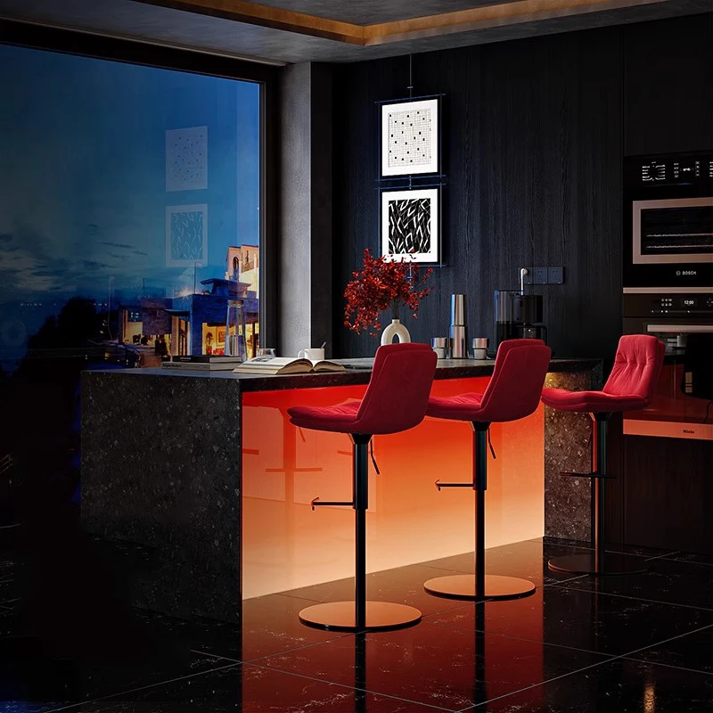 مقاعد بار من الجلد للمطاعم، تصميم دوار بسيط وحديث مع مقاعد بار خلفية، أثاث بار مريح وناعم #1