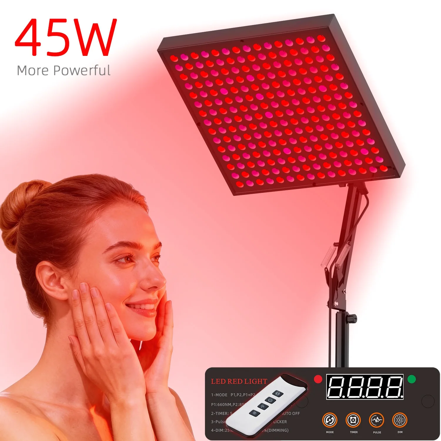 Dual chip LED red light processing panel light 660 nmNIR 850nmRemote control and floor stand IR adjustable timing beauty device