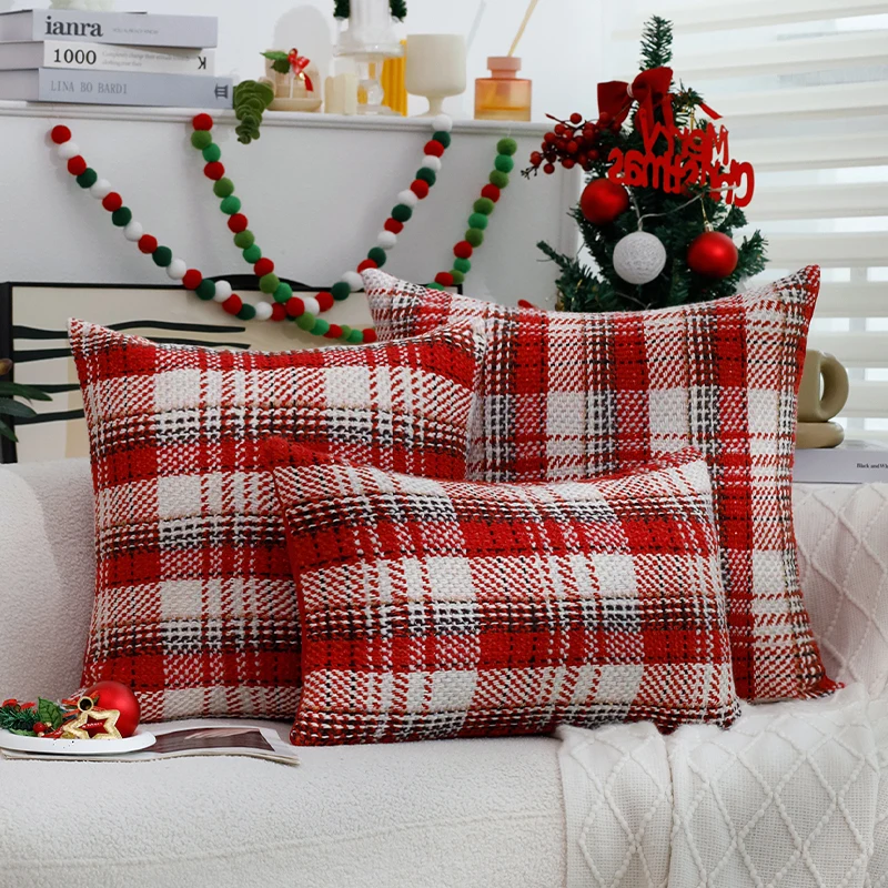 30x50,45x45,50x50 Christmas Red Plaid Decorative Cushion Cover Living Room Decor Sofa Throw Pillow Bedroom Knitting Pillowcover