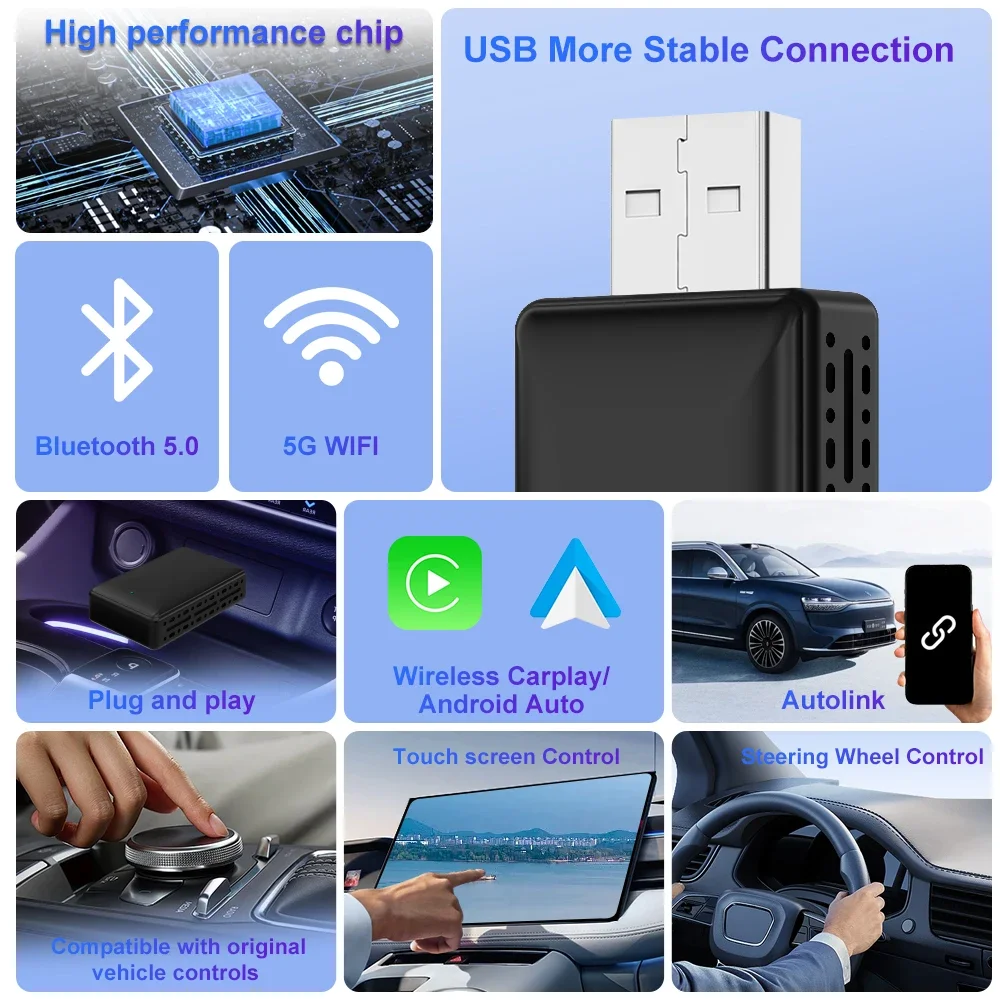 VCARLINKPLAY 2in1 Carplay Android Auto CAR PLAY Wireless Carplay for Cars Plug and Play Wired To Wireless Smart Car Systems GIFT