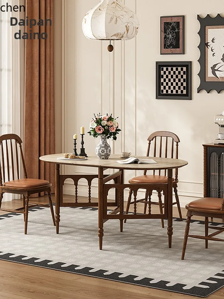 

QZT Dining Table Extendable Convertible Round Table Rock Slab Living Room Home Dining Table Small Apartment