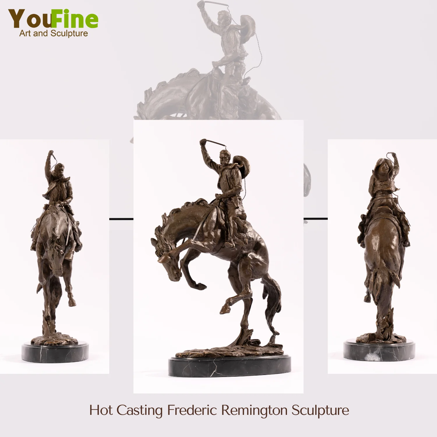 Bronze Western Cowboy Ridding Statue Inspired by Frederic Remington Bronze Sculpture For Home Decor Ornament Collection Crafts