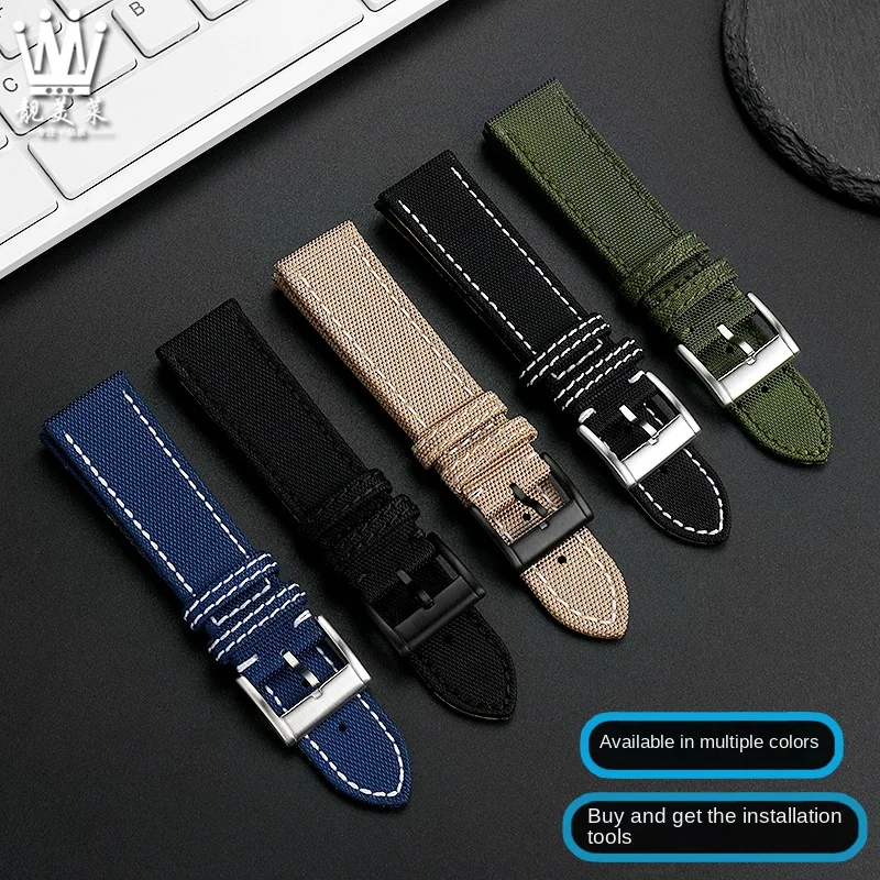 Woven Nylon leather Watchband 22mm 24mm For Breitling Avengers Blackbird Aircraft Super Ocean strap men\'s khaki Butterfly clasp