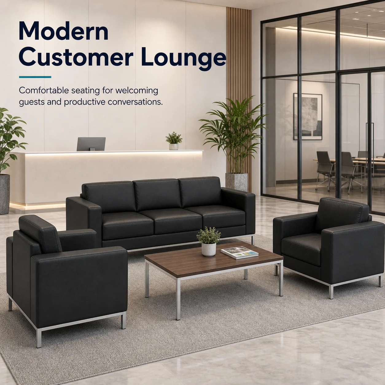 Modern Upholstered Reception Sofa Set With Armchairs For Office Lobby Waiting Area Furniture