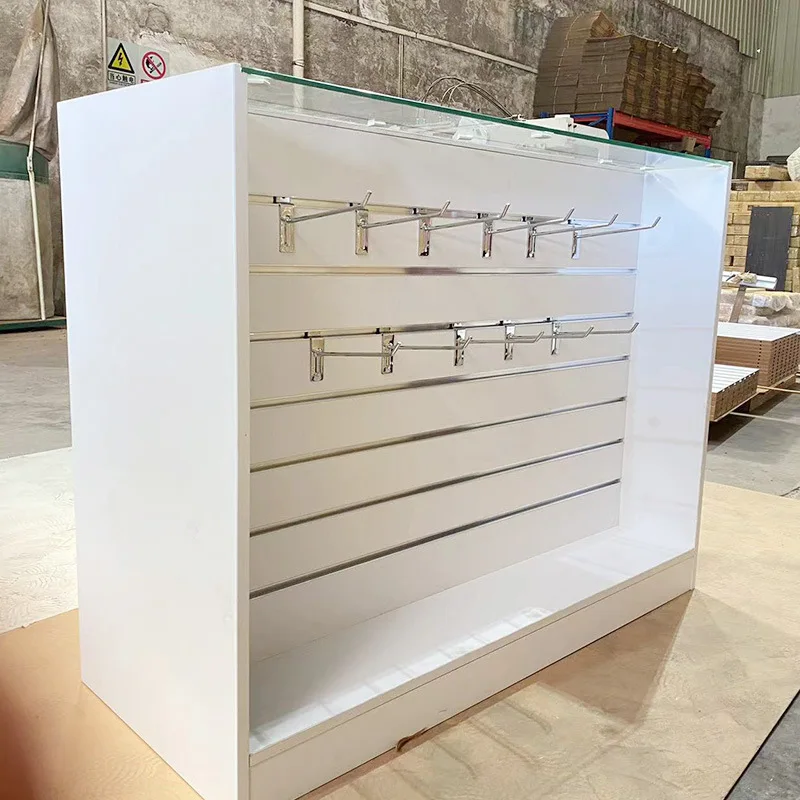 

2025customized.H Shape Display Showcase Supermarket Display Shelf Grocery Store Melamine Slatwall Rack Double Sided Wood Slatwal