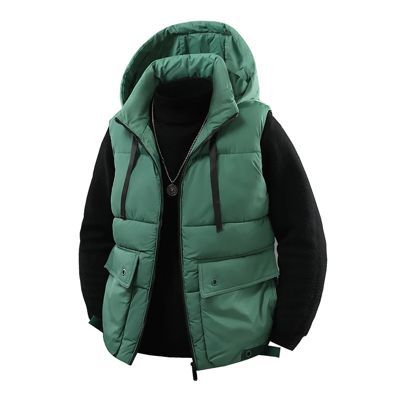 Workwear Down Cotton-padded Jacket Vest Comfortable Sports Vest Detachable Hooded Jacket Thickened Warm Men's Large Pocket Vest