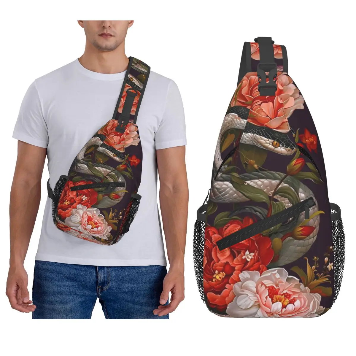 

Японская художественная татуировка, змея, пионы, цветок, чернила, нагрудная сумка, мужской рюкзак через плечо, нагрудная сумка, дорожный рюкзак, сумка на плечо