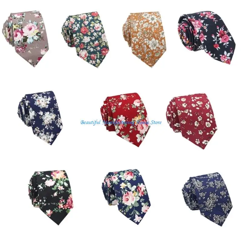 E56A Arrows Design Floral Print Necktie Polyester Silk Fashion Unisex Shirt Accessory