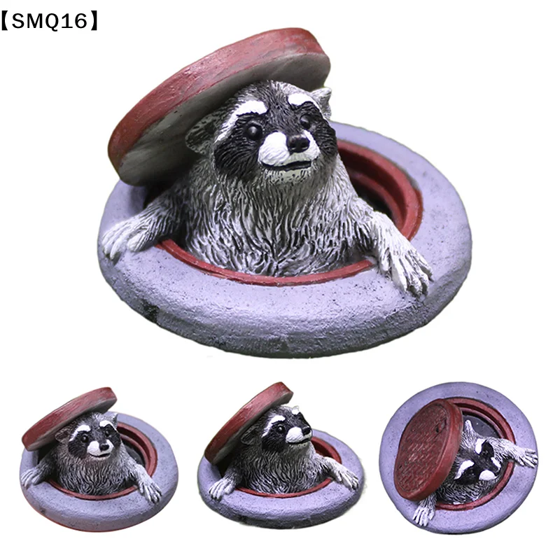 Raccoon Ornament Under Manhole Cover Garden Microlandscape Simulation Animal Resin Decor For Indoor/Outdoor Lawn【SMQ】