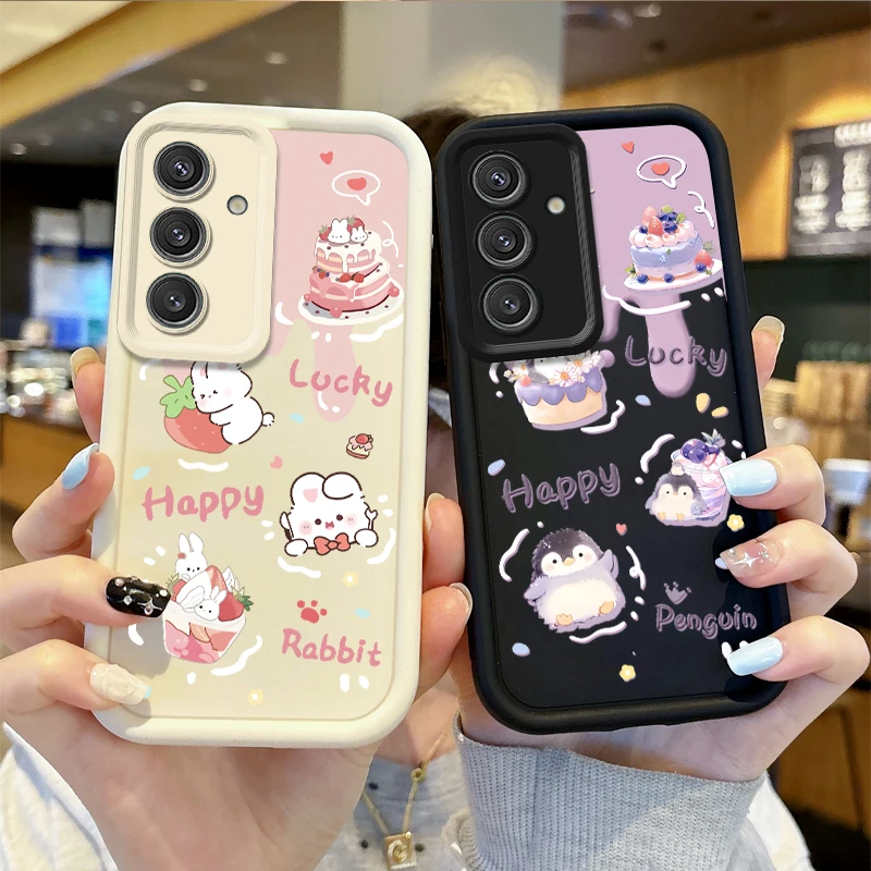 

Cute Penguin And Rabbit Phone Case For Samsung Galaxy A36 A35 A34 A33 A32 5G A31 A30 A24 A23 A22 A16 A12 A50S M55 Silicone Cover