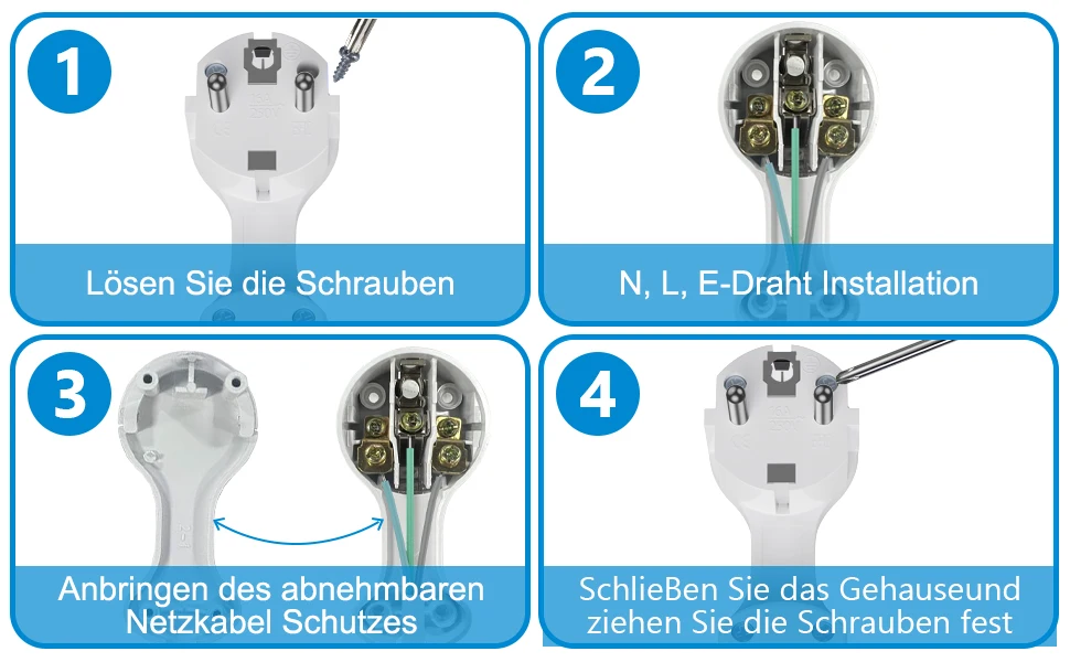 4 Schuko-Flachsteckeradapter mit Klappgriffen für Austauschbare Verkabelung, Stromstecker-Steckeradapter, Europäischer Standard – Detail 8