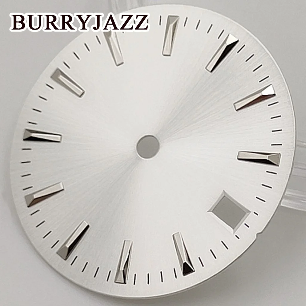 BURRYJAZZ 28.5mm No Logo NH35 Watch Dials Black Blue White Silver Dial Green Luminous Fit 3 O\'clock 3.8 O\'clock Case Crown