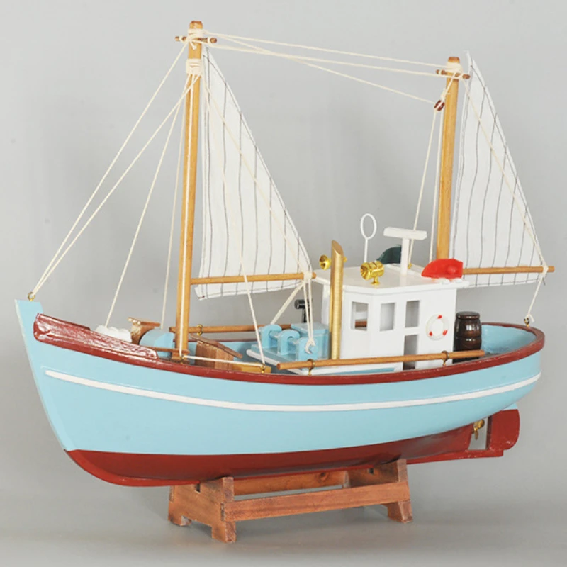 

Simulated Fishing Boat Model Ornaments Mediterranean Style Solid Wood Craft Boat Sailing Model Boat Birthday Gift Handmade Craft